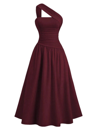 Robe cache-cœur asymétrique épaule et froncée la taille années 1930