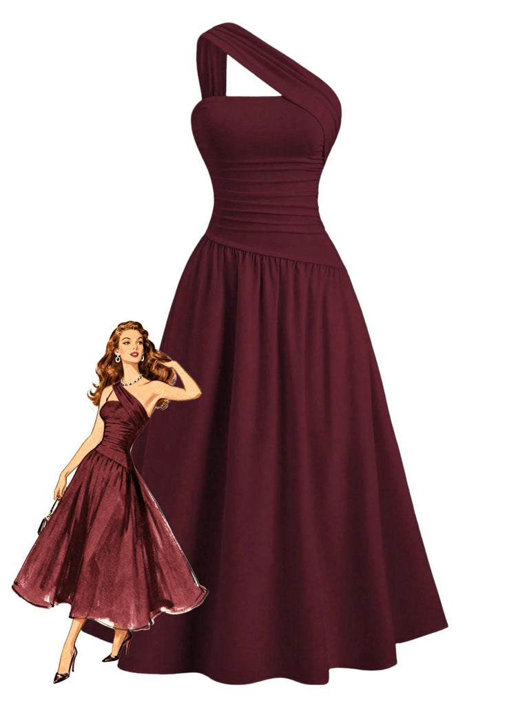 Robe cache-cœur asymétrique épaule et froncée la taille années 1930