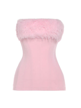 Haut uni moulant sans bretelles en peluche des années 1980