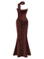 Robe moulante unie sans bretelles effet drapé et foulard Café années 1980
