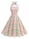 Robe dos nu à carreaux rose pâle années 50