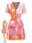 2PCS Haut Multicolore Imprimé Sirène Nœud et Jupe Années 40