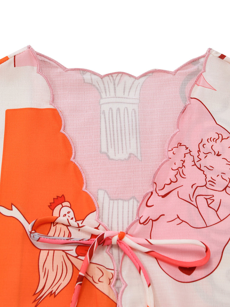 2PCS Top et Jupe Multicolore à Imprimé Sirène à Nœud Années '40 6