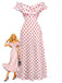 Robe Longue Blanche à Pois Rouges Épaules Dénudées à Volants Années '30