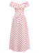 Robe Longue Blanche à Pois Rouges Épaules Dénudées à Volants Années '30 3