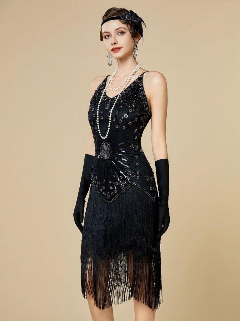 Robe Charleston à franges et sequins années 1920