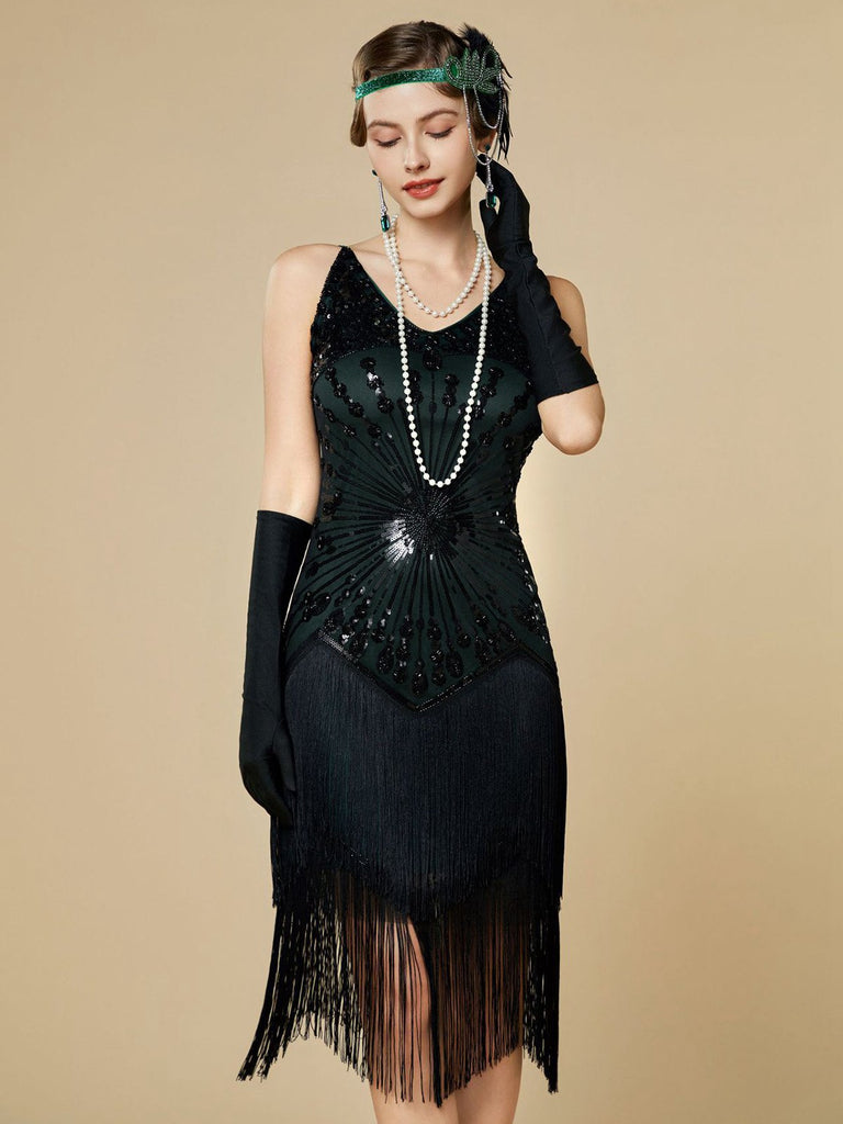 Robe Charleston à franges et sequins années 1920