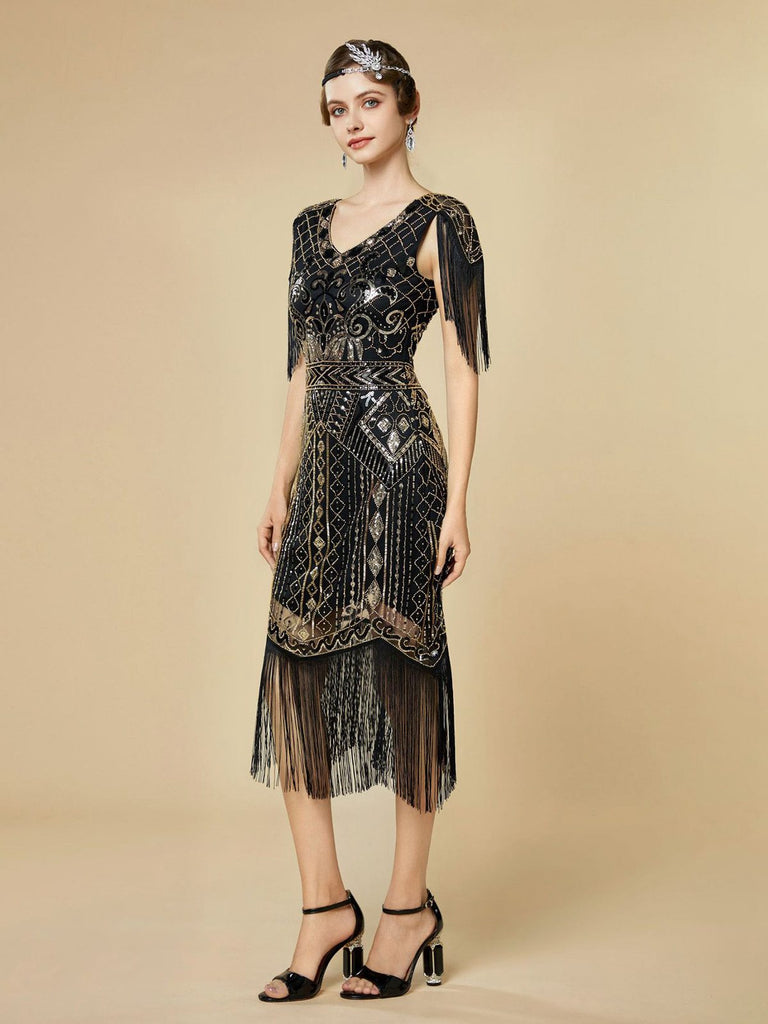 Robe Charleston à franges et sequins années 1920