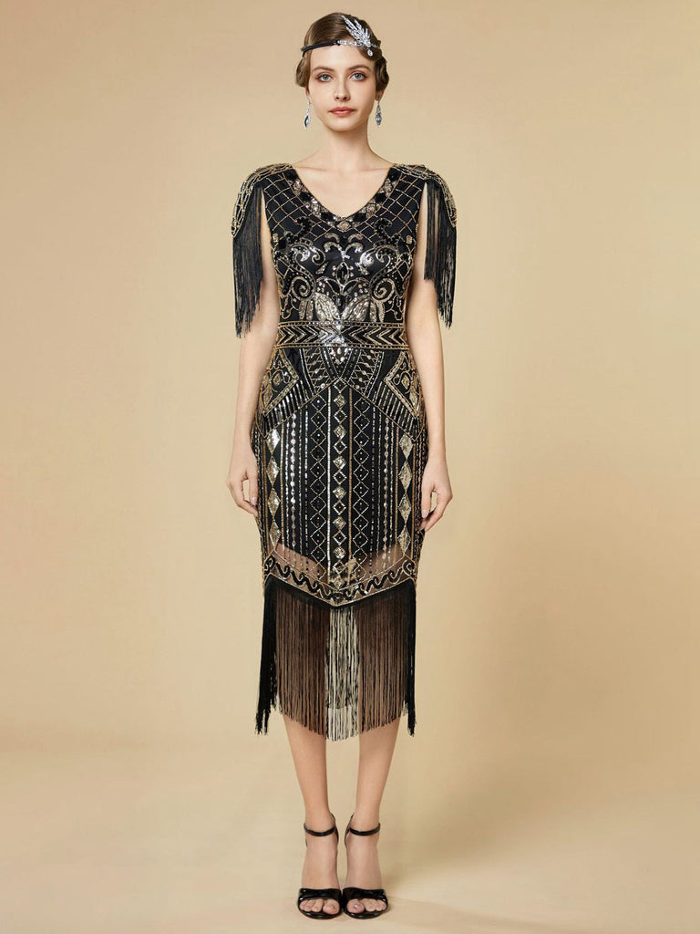 Robe Charleston à franges et sequins années 1920