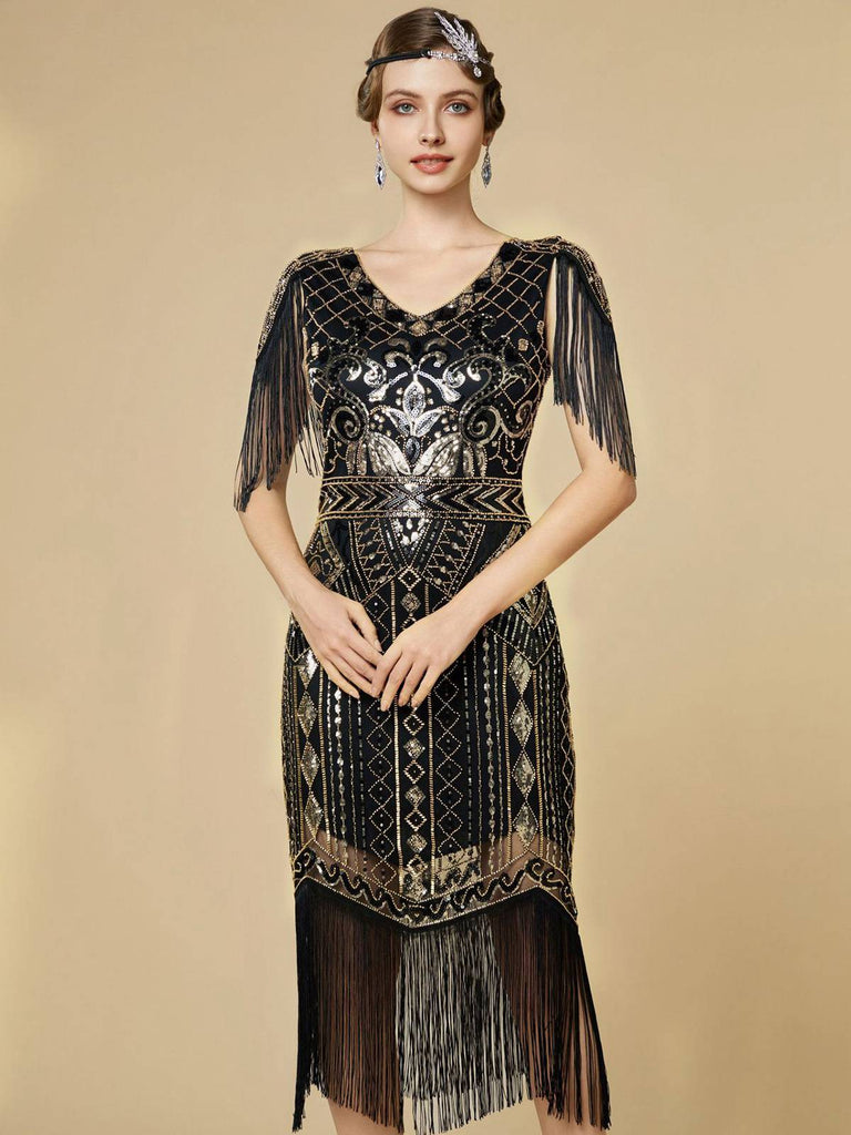 Robe Charleston à franges et sequins années 1920