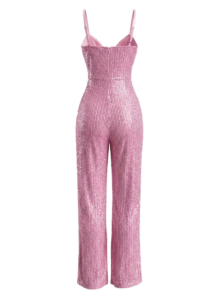 Combinaison rose bretelles spaghetti col V sequins années 1930