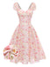[Prévente] Rose Floral Décolleté Cœur Nœud Robe Années 1950