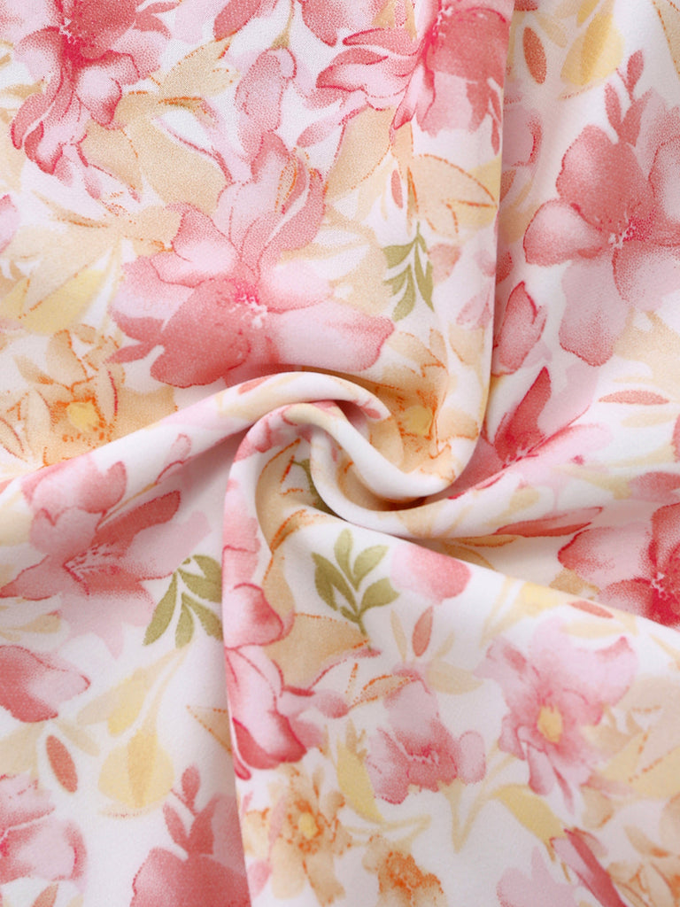 [Prévente] Rose Floral Décolleté Cœur Nœud Robe Années 1950 5