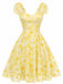 [Prévente] Robe Swing Manches Bouffantes Fleurs Bleu Années 1950