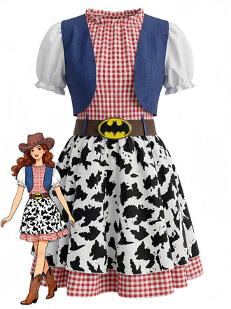 Robe Patchwork Carreaux Chauve-Souris Multicolore années 70