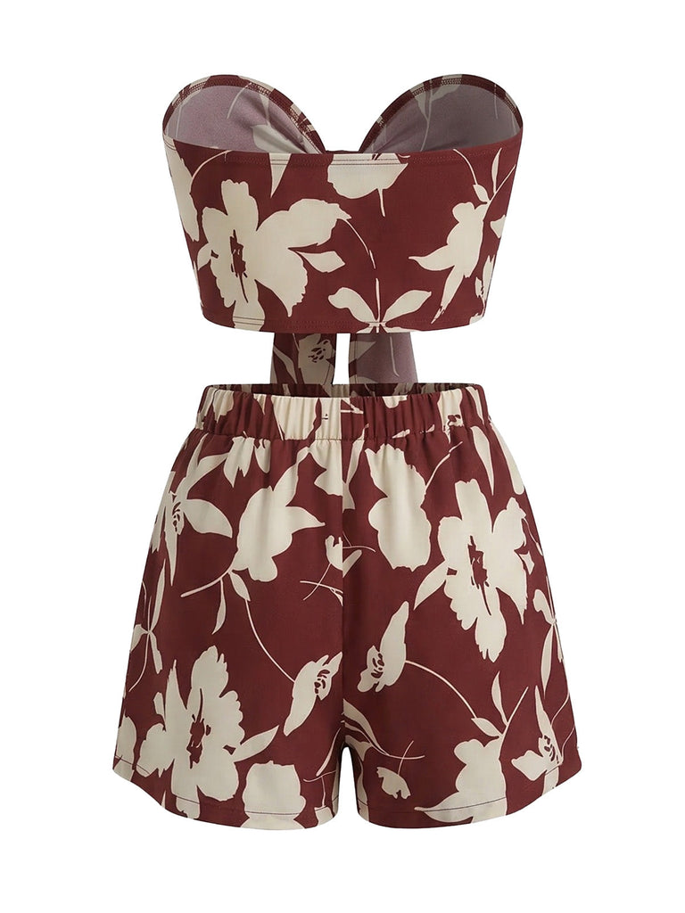 2 Pièces Tropical Floral Imprimé Bustier & Short Ensemble Années 1930 9