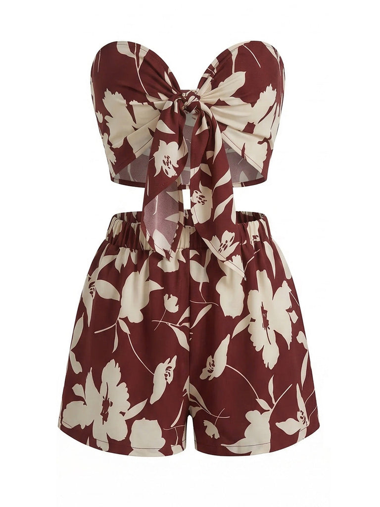 2 Pièces Tropical Floral Imprimé Bustier & Short Ensemble Années 1930 8