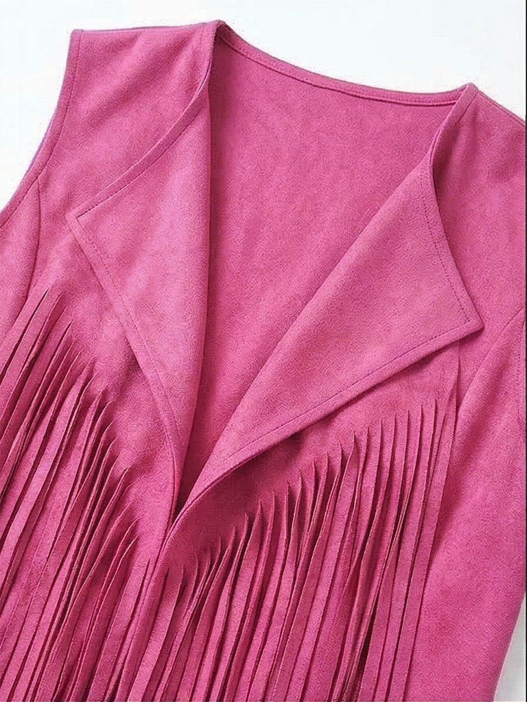 Faux Daim Pompon Disco Gilet Set Années 1970 13