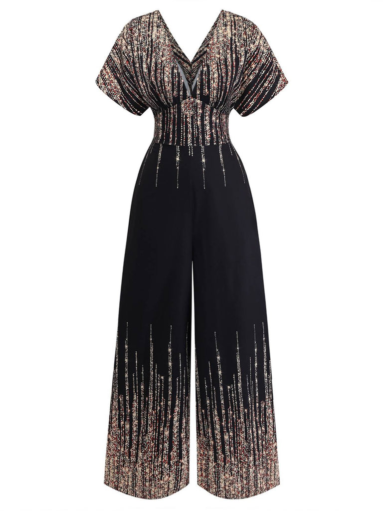 Combinaison Col V High Waist Noir Années 1950