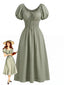 Robe bohème verte col carré à manches bouffantes années 70
