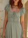 Vert Col Carré Manches Bouffantes Bohème Robe Années 1970 4