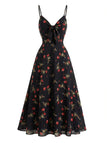 [Prévente] Robe nuisette noire bohème fleurs col V années 1930