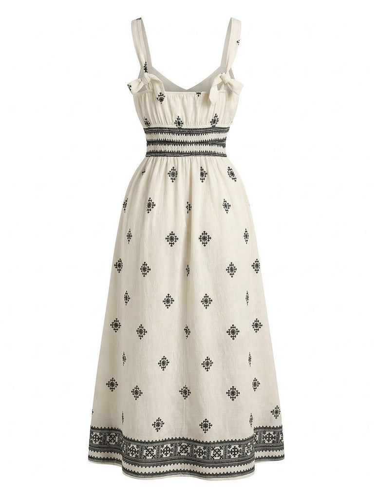 Robe Beige Bohème à Bretelles Larges et Fronces Années '70 5