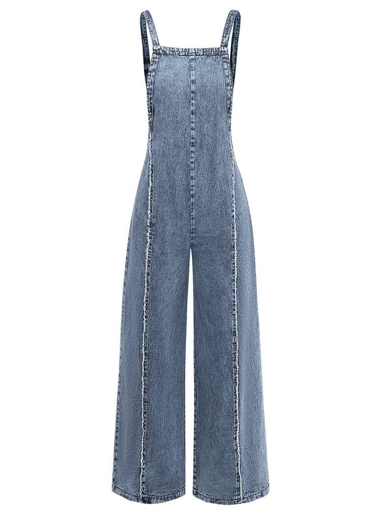 [Prévente] Salopette en jean bleu large effilochée années 1970