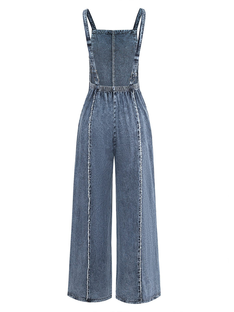 [Prévente] Salopette en jean bleu large effilochée années 1970