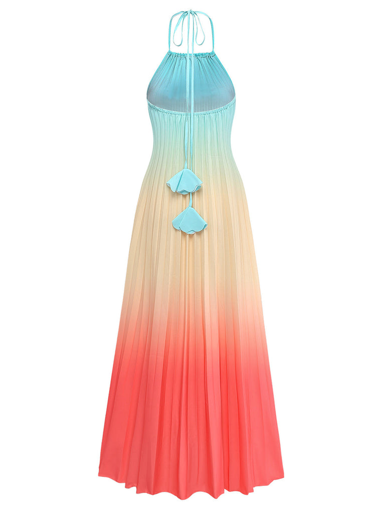 Robe Longue Multicolore Halter à Dégradé Plissé Années '30 3