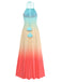 Robe Longue Multicolore Halter à Dégradé Plissé Années '30 3