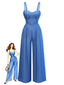 Combinaison froncée à bretelles spaghetti denim bleu années 1950