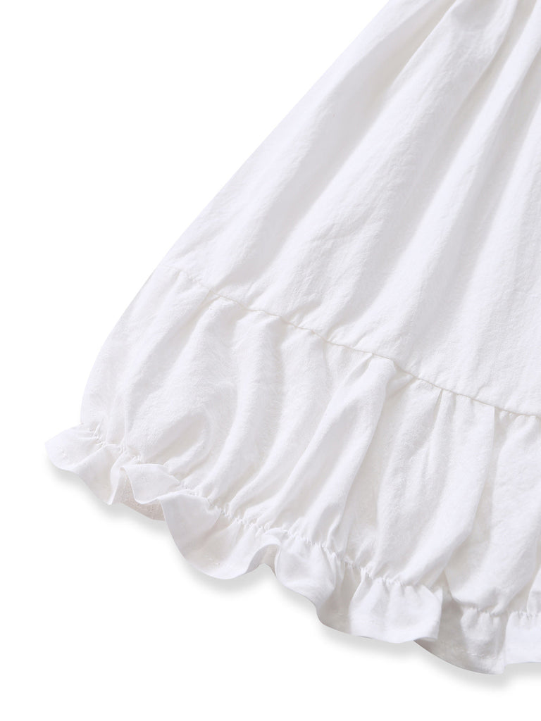 Blanc Col V Sans Manches Bohème Mini Robe Années 1970 6