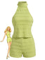 2PCS Haut Vert en Dentelle & Shorts Années 1940