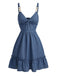 Robe Bleue à Bretelles Fines avec Nœud et Volants Années '60 3