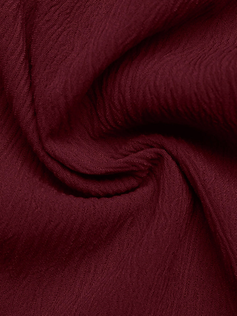 Combishort Rouge Uni à Bretelles Fines avec Nœud et Texture Années '50 7