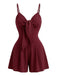 Combishort Rouge Uni à Bretelles Fines avec Nœud et Texture Années '50 3