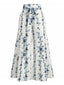 Pantalon Ourlet à Volants Bohème Fleur Bleu Années 70