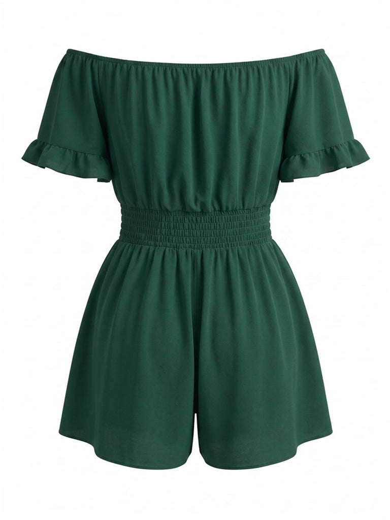 Combishort unie épaule dénudée taille smockée années 1940