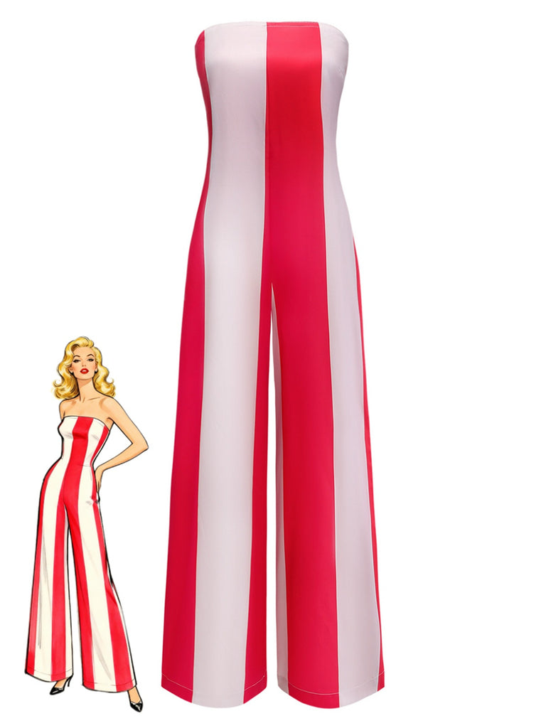 Combinaison rouge rayée bustier et jambes larges années 1940