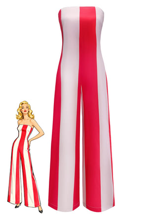 Combinaison rouge rayée bustier et jambes larges années 1940