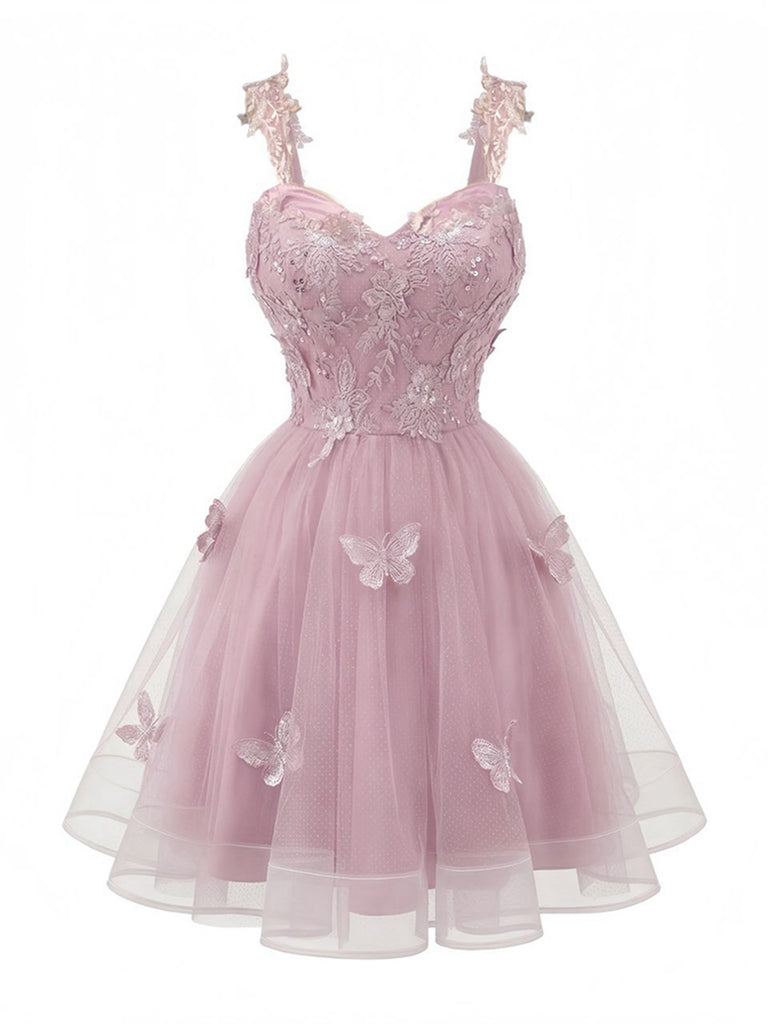 Robe courte rose à paillettes et papillons années 60