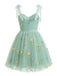 Robe tutu tulle brodée fleurs vertes années 1960