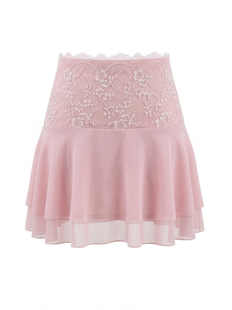 2 Pièces Rose Foncé Dentelle Uni Bandeau Haut & Brodé Jupe Années 1980 8