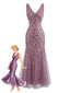 Robe ajustée sans manches maille col V et broderies années 1930