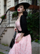 Robe midi bleu fines bretelles floral années 1950