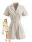 Combishort beige uni revers et poches années 1950