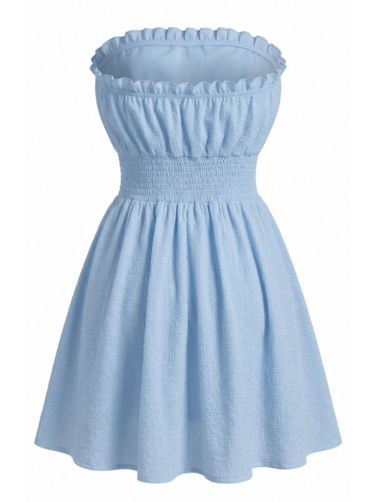 Mini-robe bustier unie bleue années 1940