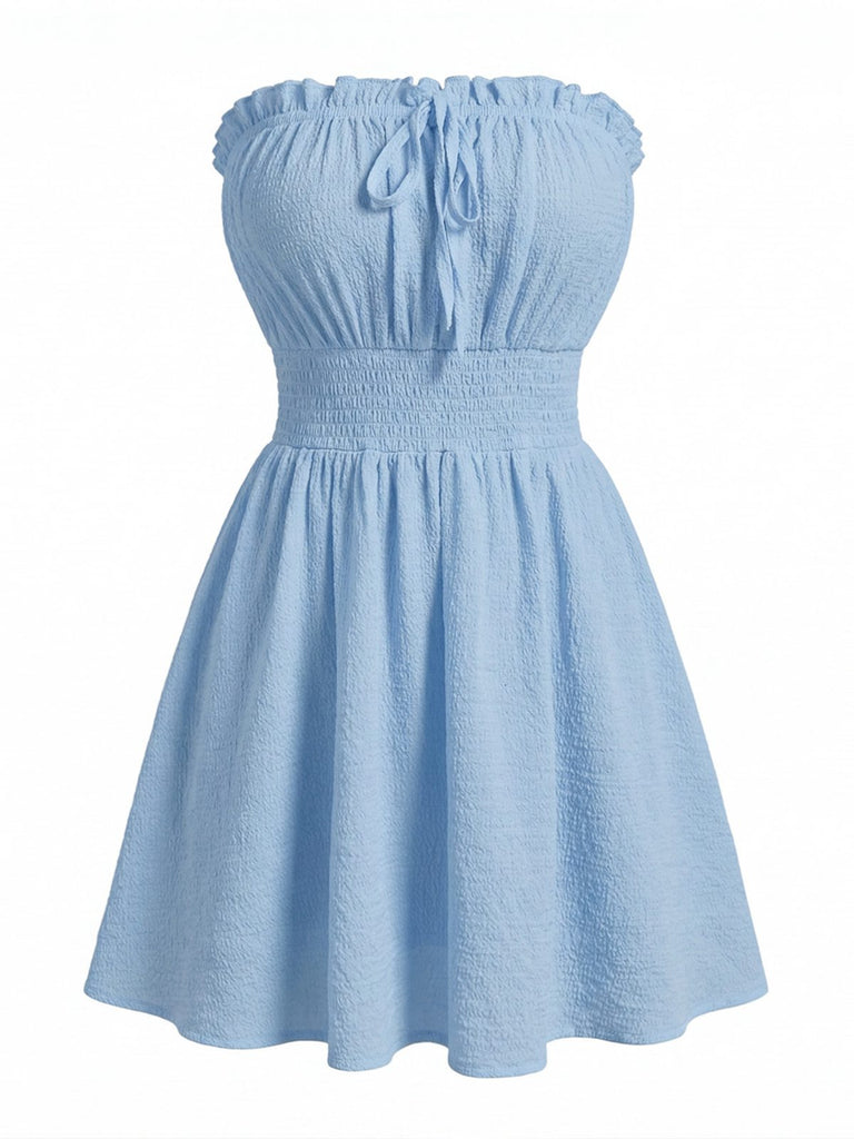 Mini-robe bustier unie bleue années 1940