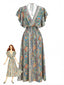 Robe bohème multicolore manches volants et smocks années 70